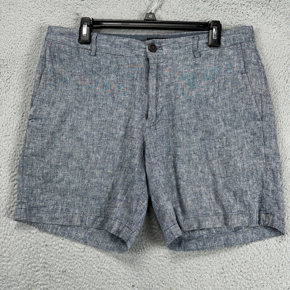 Club Monaco Baxter Fit Linen Blend Shorts Mens 32 Grey Khakis Stretch Flat Front - Picture 1 of 8